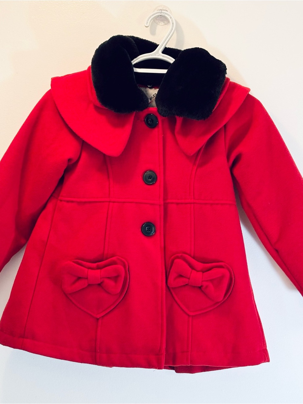 Vintage Y2K London Fog F.O.G. Red Wool Blend Dress Coat Faux Fur Collar 6X